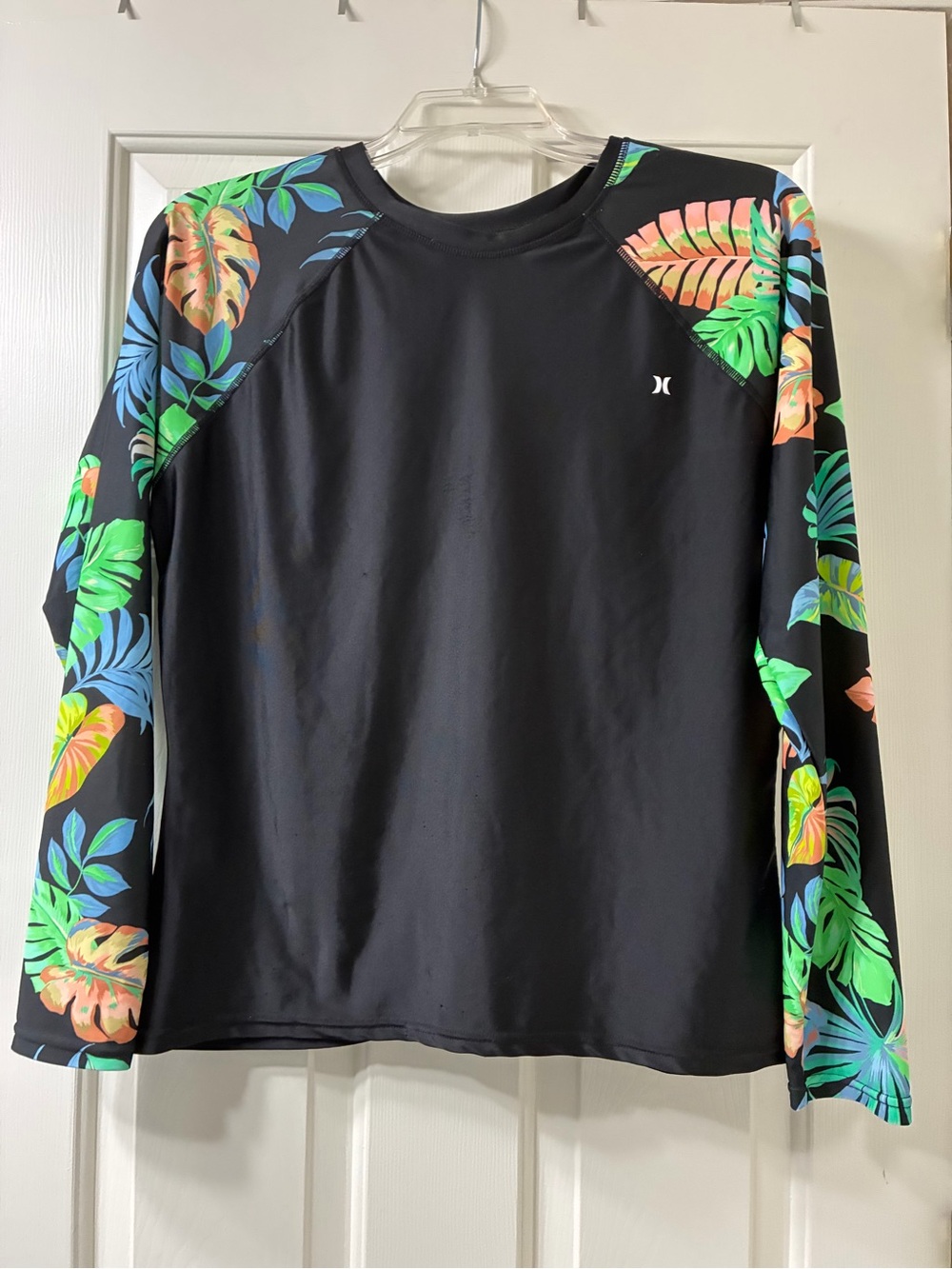 Hurley Black Rash Guard with Neon Floral Sleeves